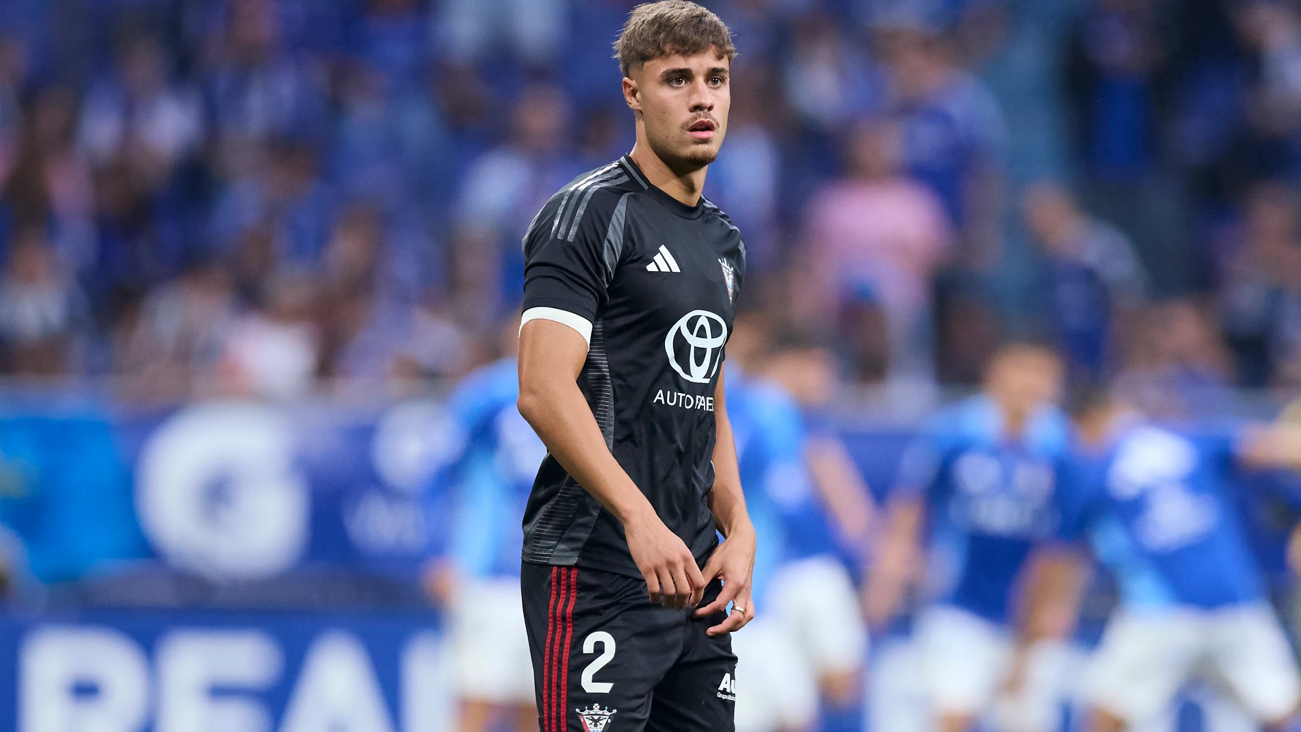 Hugo Rincon of CD Mirandes looks on prior to the LaLiga Hypermotion Play Off Final 2nd Leg match match between Real Oviedo and CD Mirandes at Carlos Tartiere on June 21, 2025, in Oviedo, Spain. AFP7 21/06/2025 ONLY FOR USE IN SPAIN