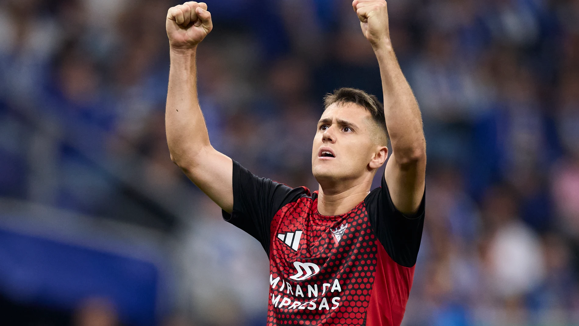 Urko Izeta of CD Mirandes reacts during the LaLiga Hypermotion Play Off Final 2nd Leg match match between Real Oviedo and CD Mirandes at Carlos Tartiere on June 21, 2025, in Oviedo, Spain. AFP7 21/06/2025 ONLY FOR USE IN SPAIN