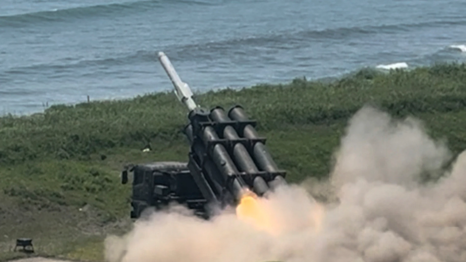 Japan's army test-fires a Type 88 surface-to-ship short-range missile at the Shizunai Anti-Air Firing Range on Japan's northern main island of Hokkaido in its first missile test on Japanese territory on June 24, 2025. (Japan Ground Self-Defense Force via AP)