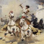 Obra "Carrera en la Arena Romana", pintada por Alfredo Tominz