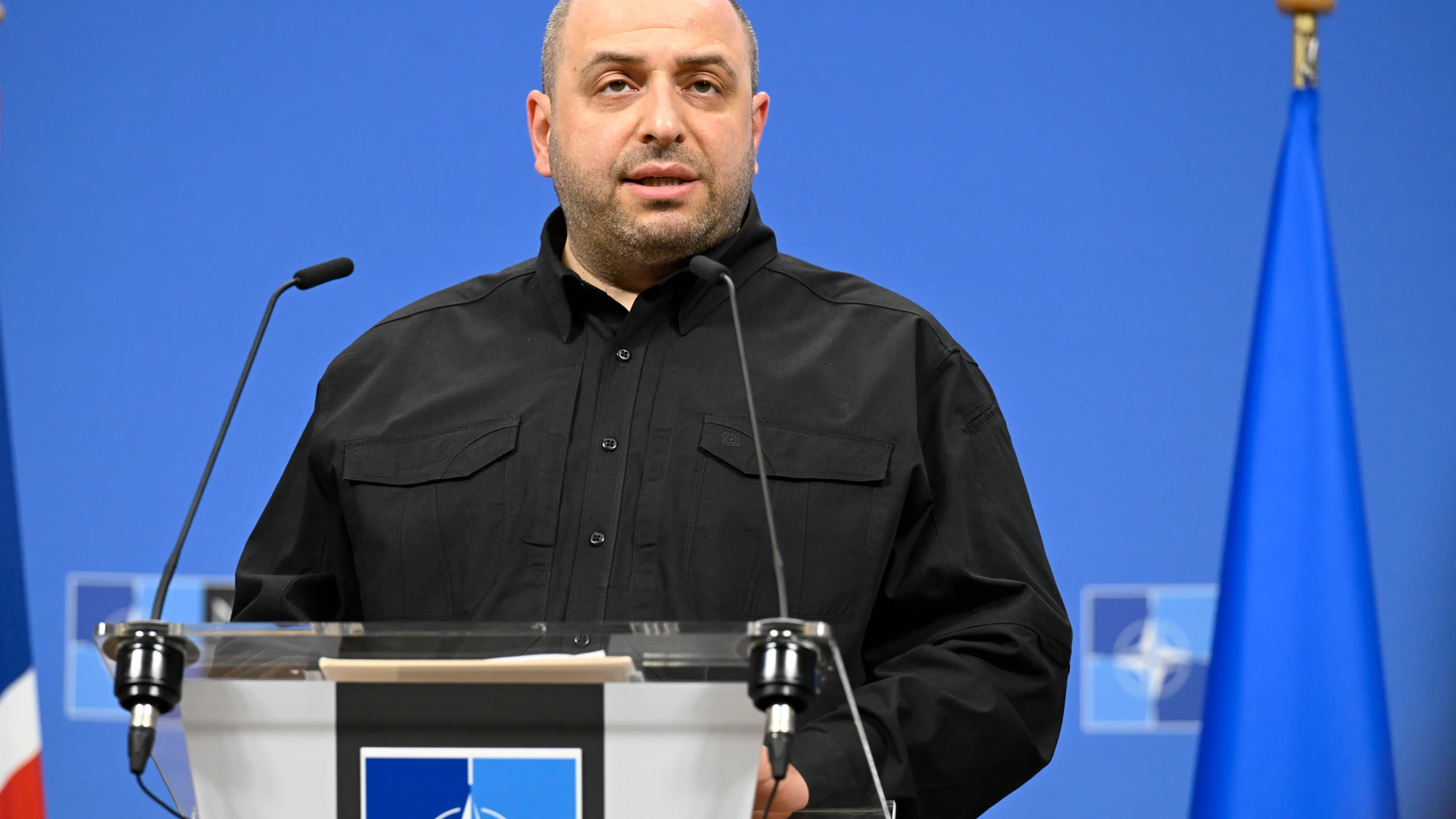 June 4, 2025: Ukrainian Defence Minister Rustem Umerov address the media following the 28th Ukraine Defence Contact Group meeting at NATO headquarters in Brussels, Belgium, 04.06.2025. The ministers announced enhanced military aid for Ukraine, including the UK's pledge to deliver 100,000 drones by April 2026. Notably, U.S. Defence Secretary Pete Hegseth was absent, marking the first time the U.S. did not participate in the meeting since its inception in 2022. The session was co-chaired by Ge...