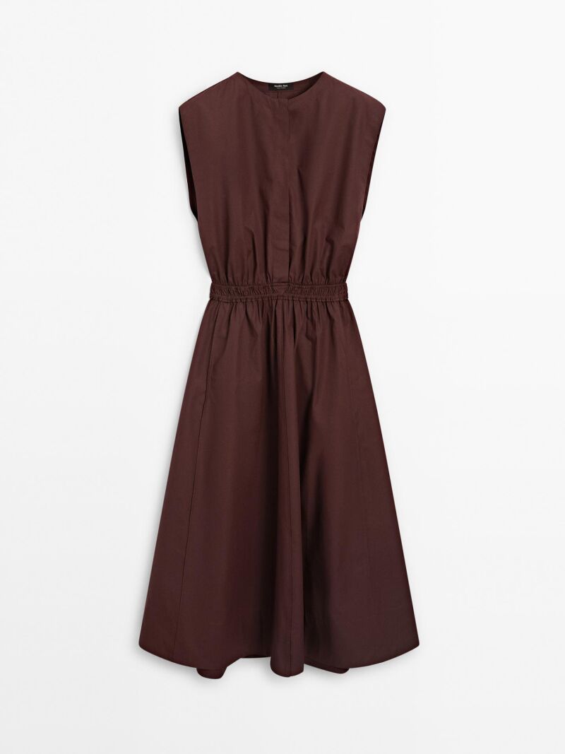Vestido midi popelín cintura elástica.