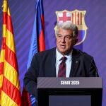 El presidente del FC Barcelona, Joan Laporta, en su discurso ante el Senado del club el 18 de junio de 2025