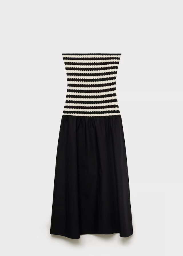 Vestido palabra de honor combinado rayas.