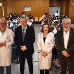 El conselleiro de Sanidade, Antonio Gómez Caamaño, segundo por la izquierda, en el acto de hoy. 