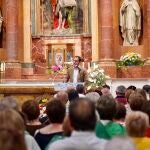Conrado Íscar interviene en la iglesia de San Juan Bautista de Santovenia de Pisuerga durante la jornada de convivencia de las personas mayores de la provincia de Valladolid,
