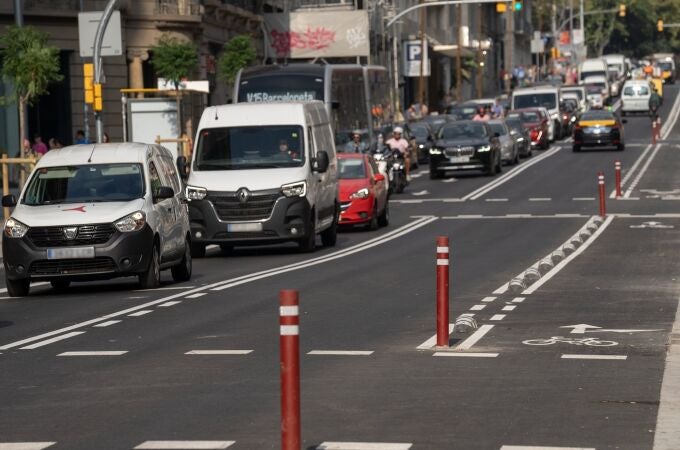 Carril bici en la Via Laietana de Barcelona.