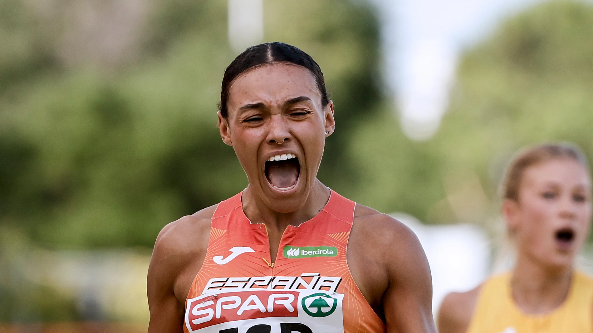 MADRID, 29/06/2025.- La española Jael Bestué durante la prueba de 200m del campeonato de Europa por equipos que se disputa hoy domingo en el estadio de Vallehermoso, en Madrid. EFE / Sergio Pérez
