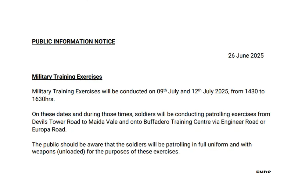 Comunicado de las Fuerzas Armadas británicas sobre las maniobras militares en Gibraltar