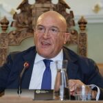 El alcalde de Valladolid, Jesús Julio Carnero, durante su intervención en el pleno