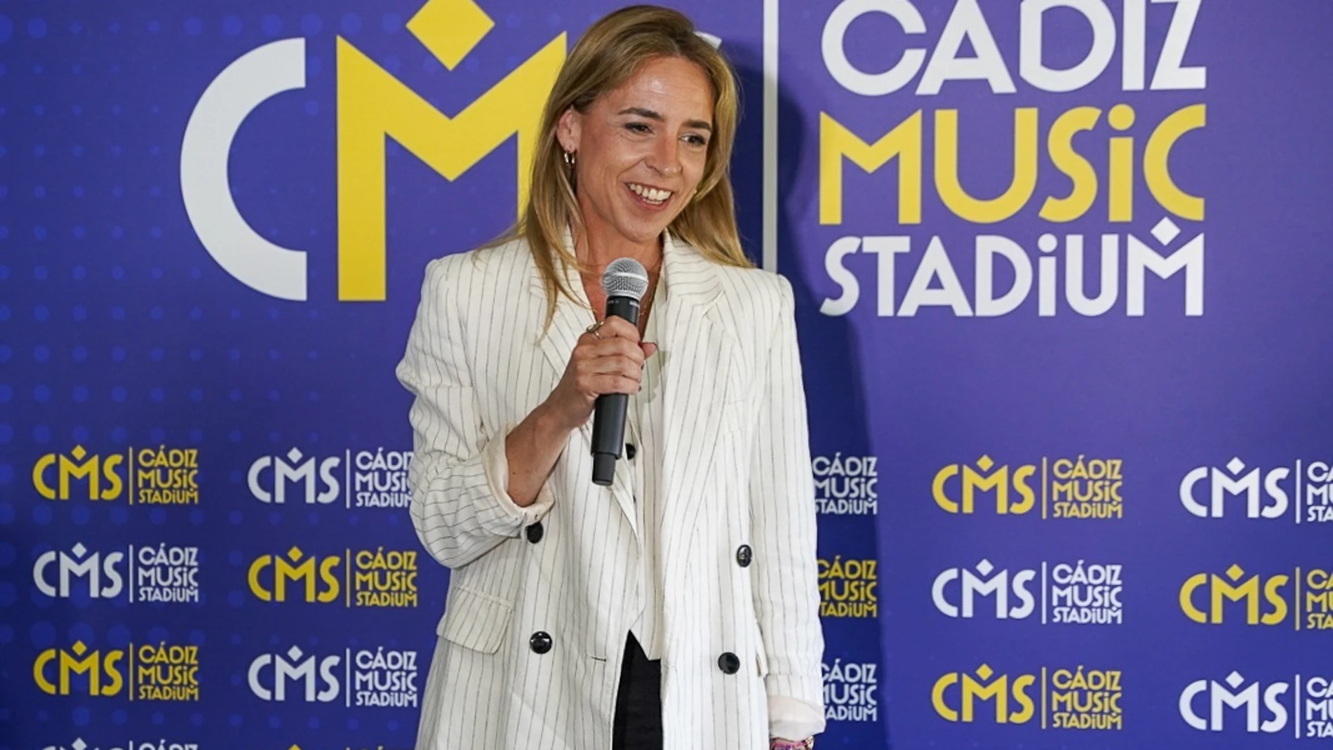 La presidenta de la Diputación de Cádiz, Almudena Martínez, en el acto de presentación de Cádiz Music Stadium