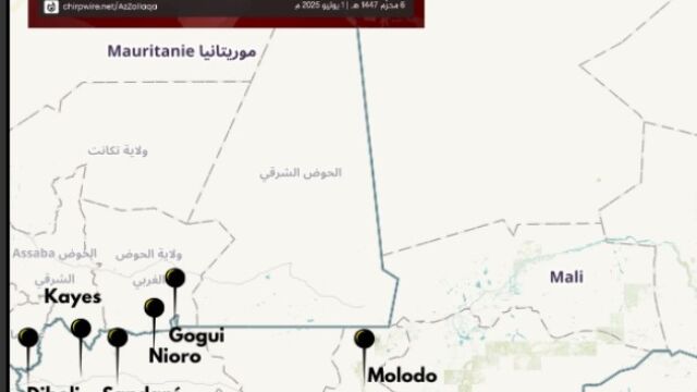 Mapa publicado por el JNIM sobre sus avances, en el que se puede observar la cercanía de Bamako