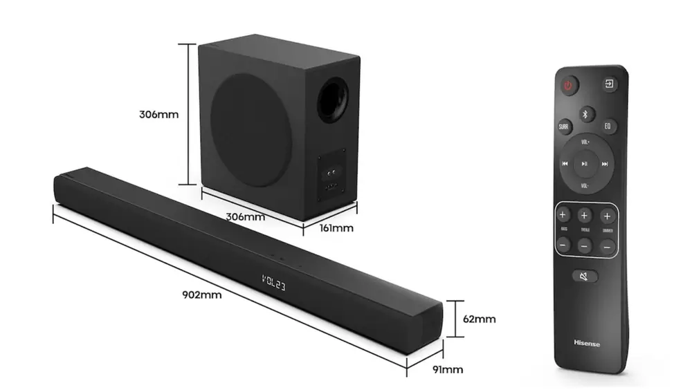 Dimensiones de la barra de sonido Hisense HS3100