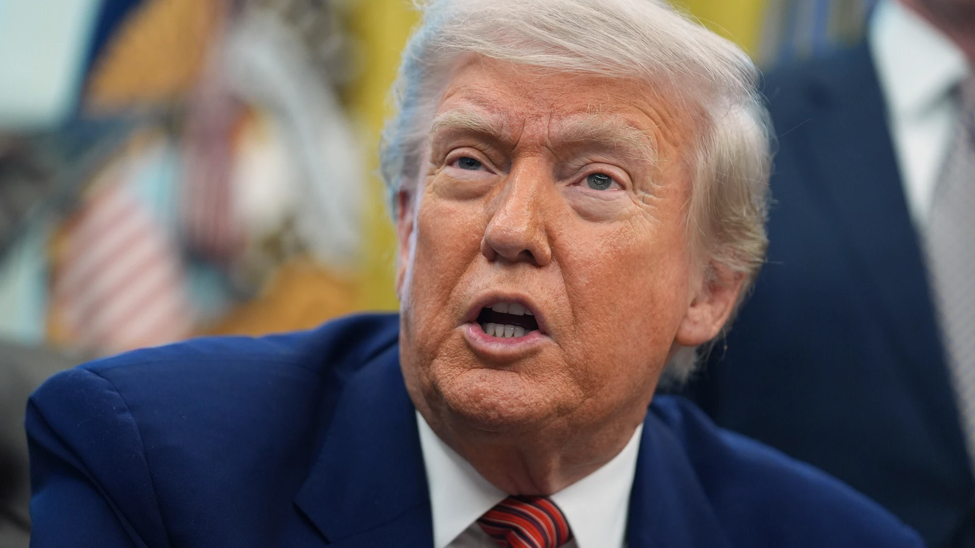 FILE - President Donald Trump speaks to reporters in the Oval Office of the White House, May 23, 2025, in Washington. (AP Photo/Evan Vucci, File)