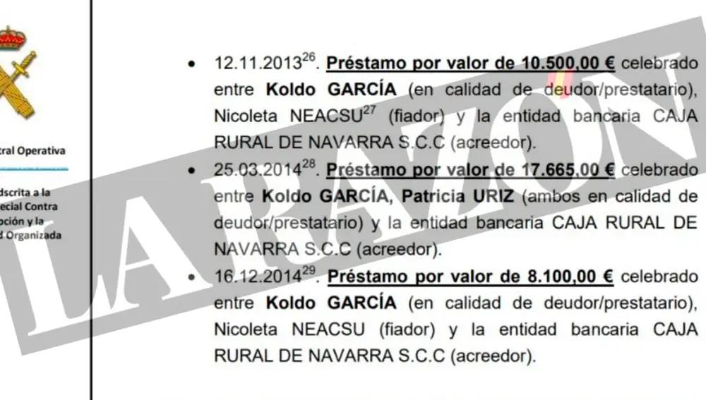 La UCO detecta préstamos de la amiga rumana de Koldo en 2014