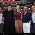 Iván Ayón (Arvino), Daniel Oren (director musical de I lombardi), soprano Lidia Fridman (Giselda), tenor Francesco Meli (Oronte) y José Luis Basso (director del Coro Titular del Teatro Real)