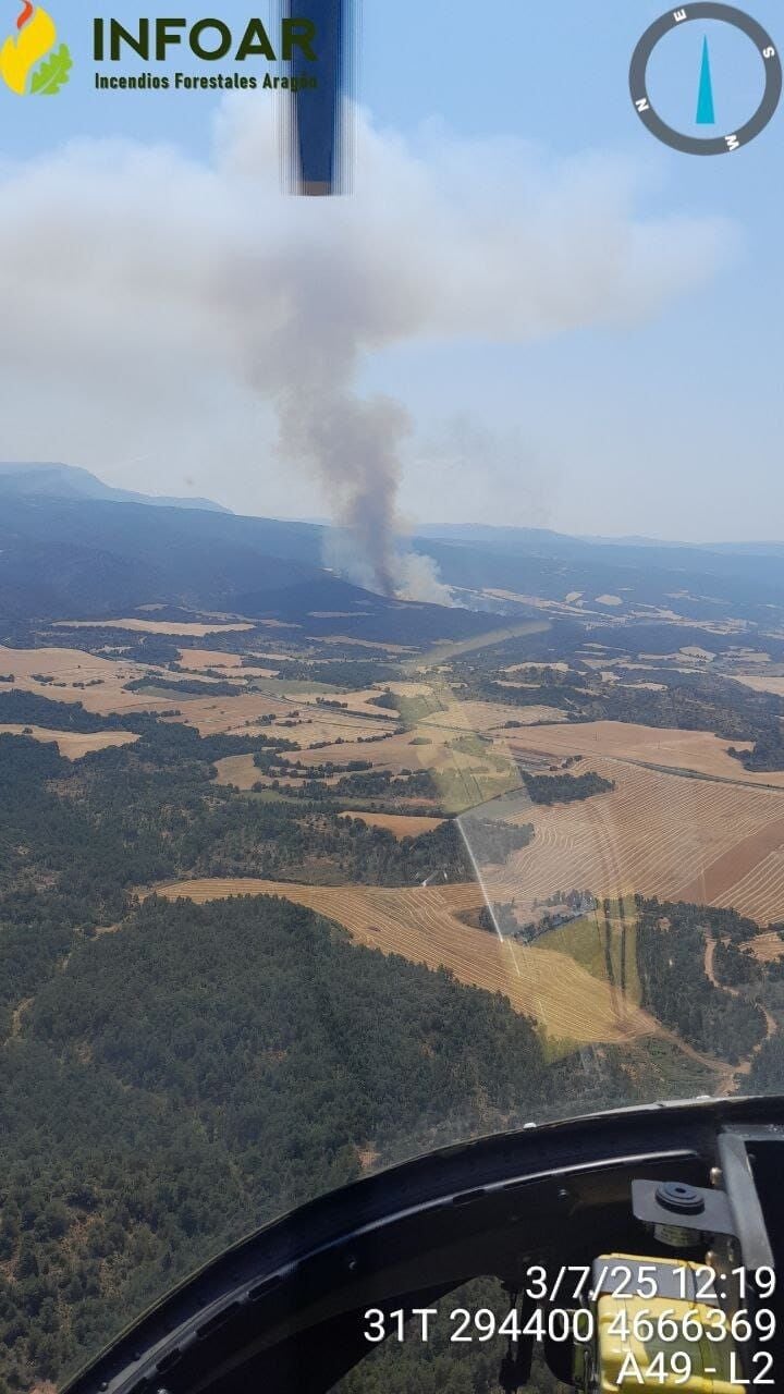 Vista aérea de la zona afectada por el incendio.