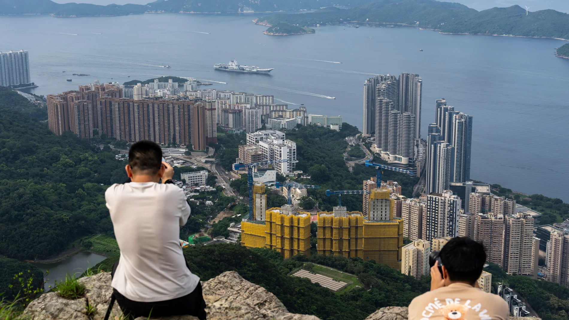 China's first domestically built aircraft carrier Shandong sails into Hong Kong for port call Thursday, July 3, 2025. (AP Photo/Chan Long Hei)