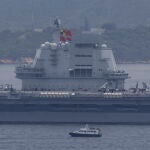China’s aircraft carrier Shandong at the bay of Hong Kong