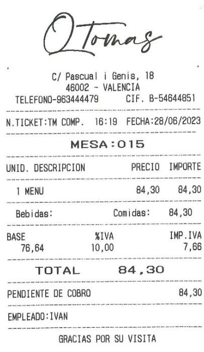 Tiquet de un menú de la ex consellera Isaura Navarro