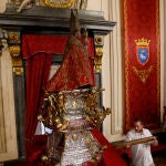 San Fermín ha salido este viernes de su templete para una prueba de la procesión