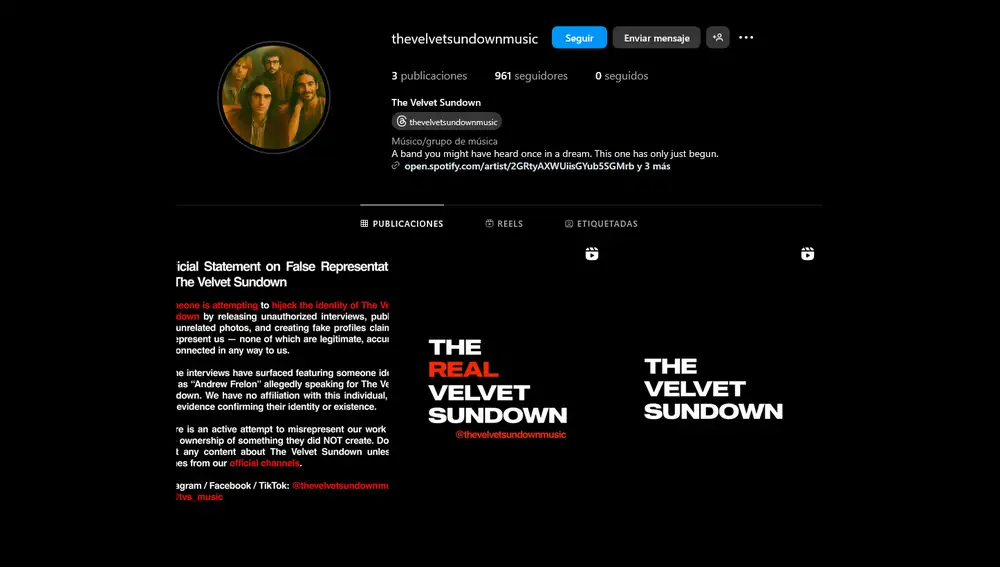 Cuenta de The Velvet Sundown en Instagram