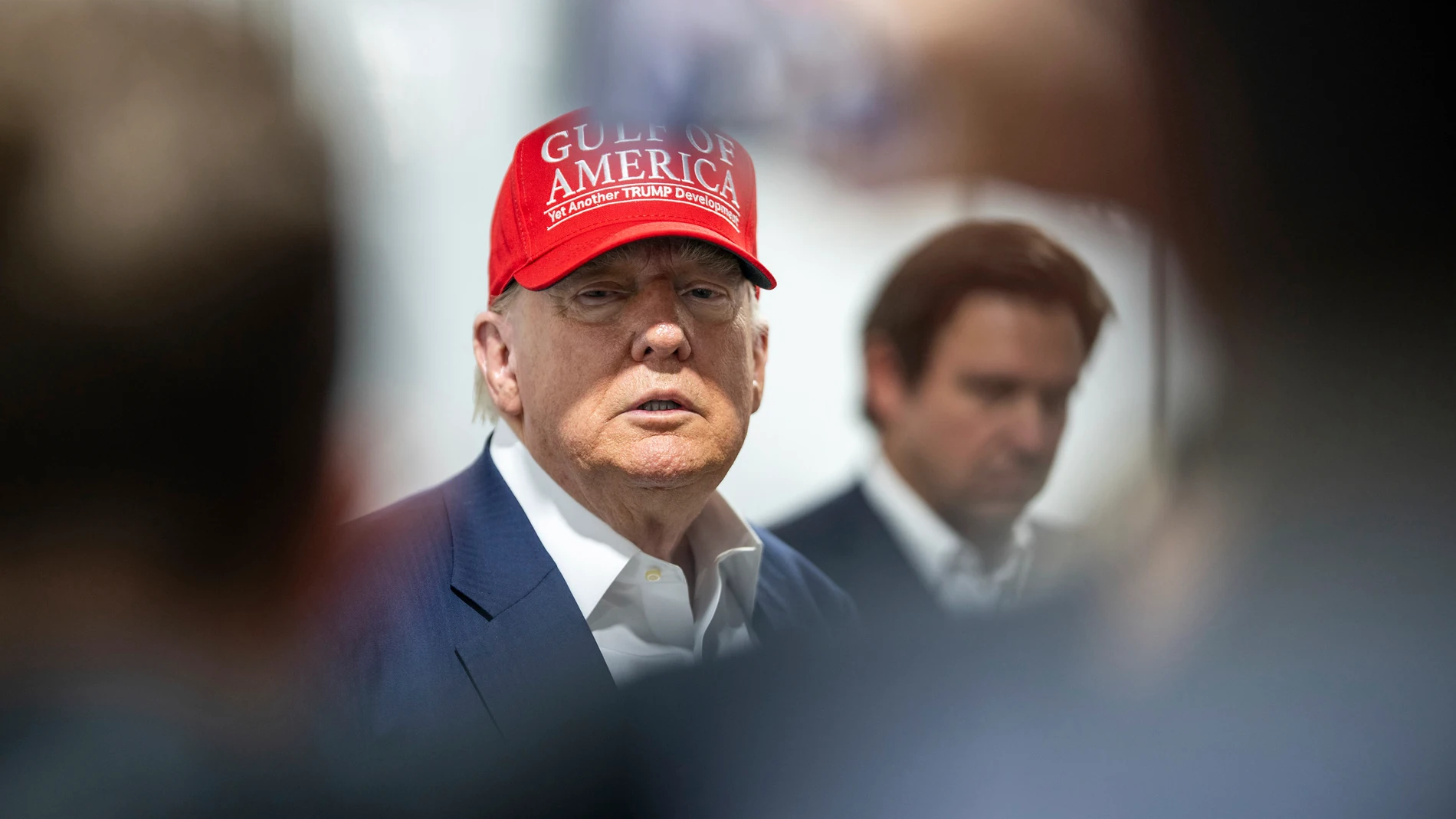 July 1, 2025, Ochopee, Fl, United States of America: U.S. President Donald Trump, listens to a question from the media following a facility tour at Dade-Collier Training and Transition Airport, July 1, 2025 in Ochopee, Florida. Trump plans on building a massive immigration detention center on the site named "Alligator Alcatraz. Europa Press/Contacto/Daniel Torok/White House 01/07/2025 ONLY FOR USE IN SPAIN