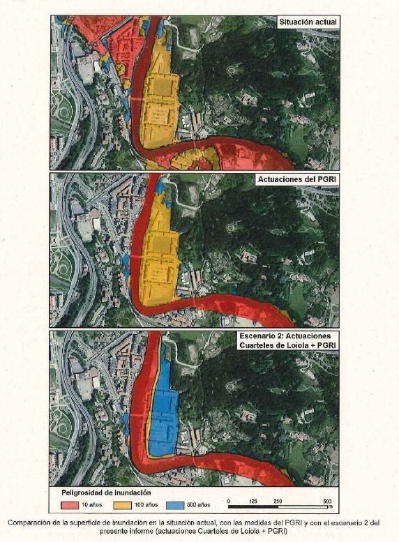 Comparativa de la superficie de inundación en el terreno del cuartel