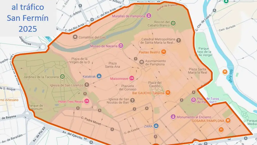 Zona restringida al tráfico por las Fiestas de San Fermín 2025
