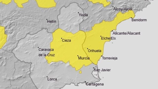 MURCIA.-La Aemet desactiva a la alerta amarilla por altas temperaturas para este domingo en la Vega del Segura