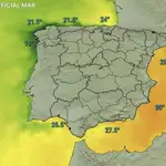 Temperatura superficial del mar prevista para el viernes en nuestras costas