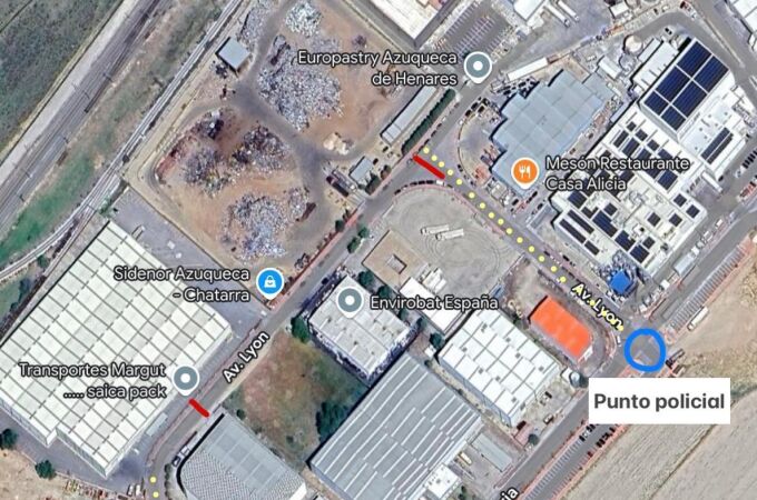 Plano restricciones de tráfico en la zona incendiada de Azuqueca de Henares (Guadalajara).