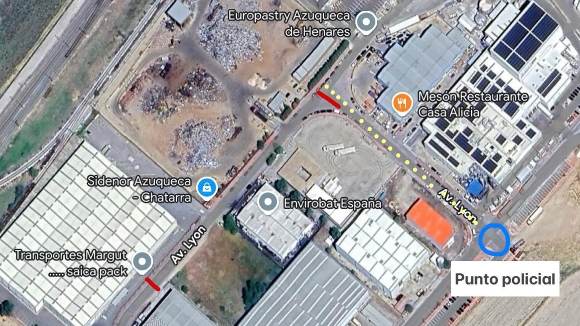 Plano restricciones de tráfico en la zona incendiada de Azuqueca de Henares (Guadalajara).