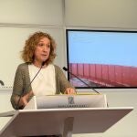 La portavoz de ERC en el Parlament, Ester Capella, en una rueda de prensa este martes.