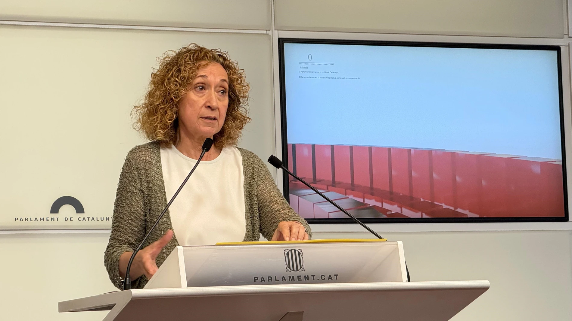 La portavoz de ERC en el Parlament, Ester Capella, en una rueda de prensa este martes. EUROPA PRESS 08/07/2025
