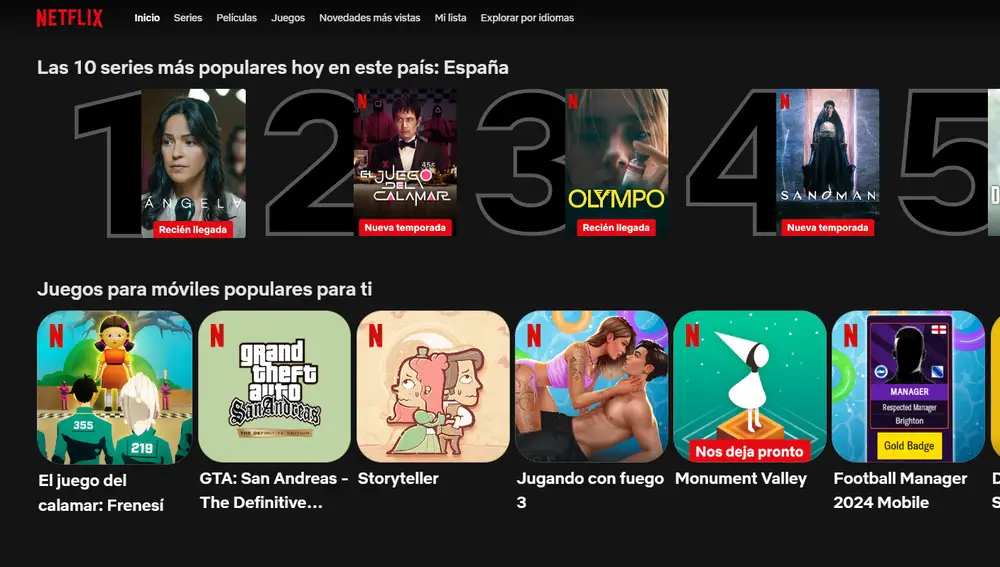 Página principal de Netflix