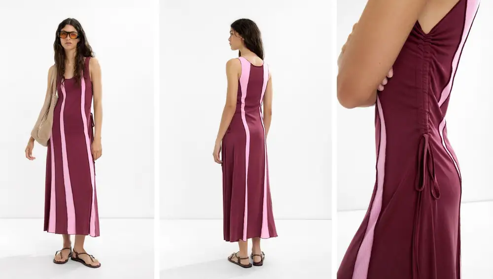 Vestido largo tejidos en contraste