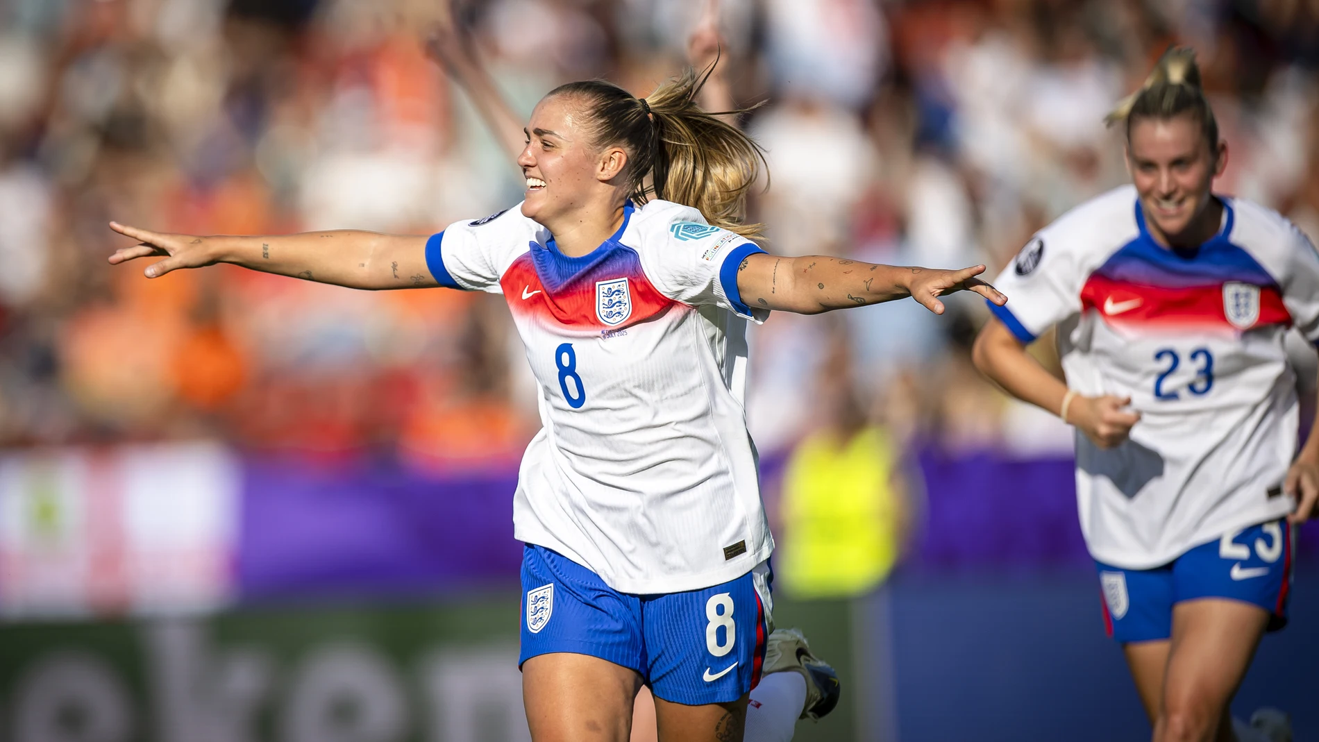 Zurich (Switzerland), 09/07/2025.- England's Georgia Stanway celebrates scoring the 2-0 goal during the UEFA Women's EURO 2025 Group D soccer match between England and the Netherlands, in Zurich Switzerland, 09 July 2025. (Países Bajos; Holanda, Suiza) EFE/EPA/MICHAEL BUHOLZER EDITORIAL USE ONLY