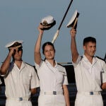 La princesa Leonor, a bordo del Juan Sebastián de Elcano, a su llegada al puerto de Ferrol