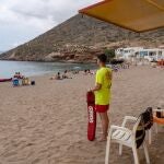MURCIA.-La bandera roja, que prohíbe el baño, ondea en una playa de Portmán