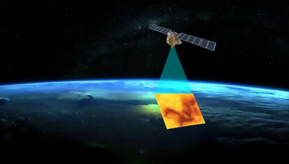 Ilustración del modo de actuación del satélite MethaneSAT