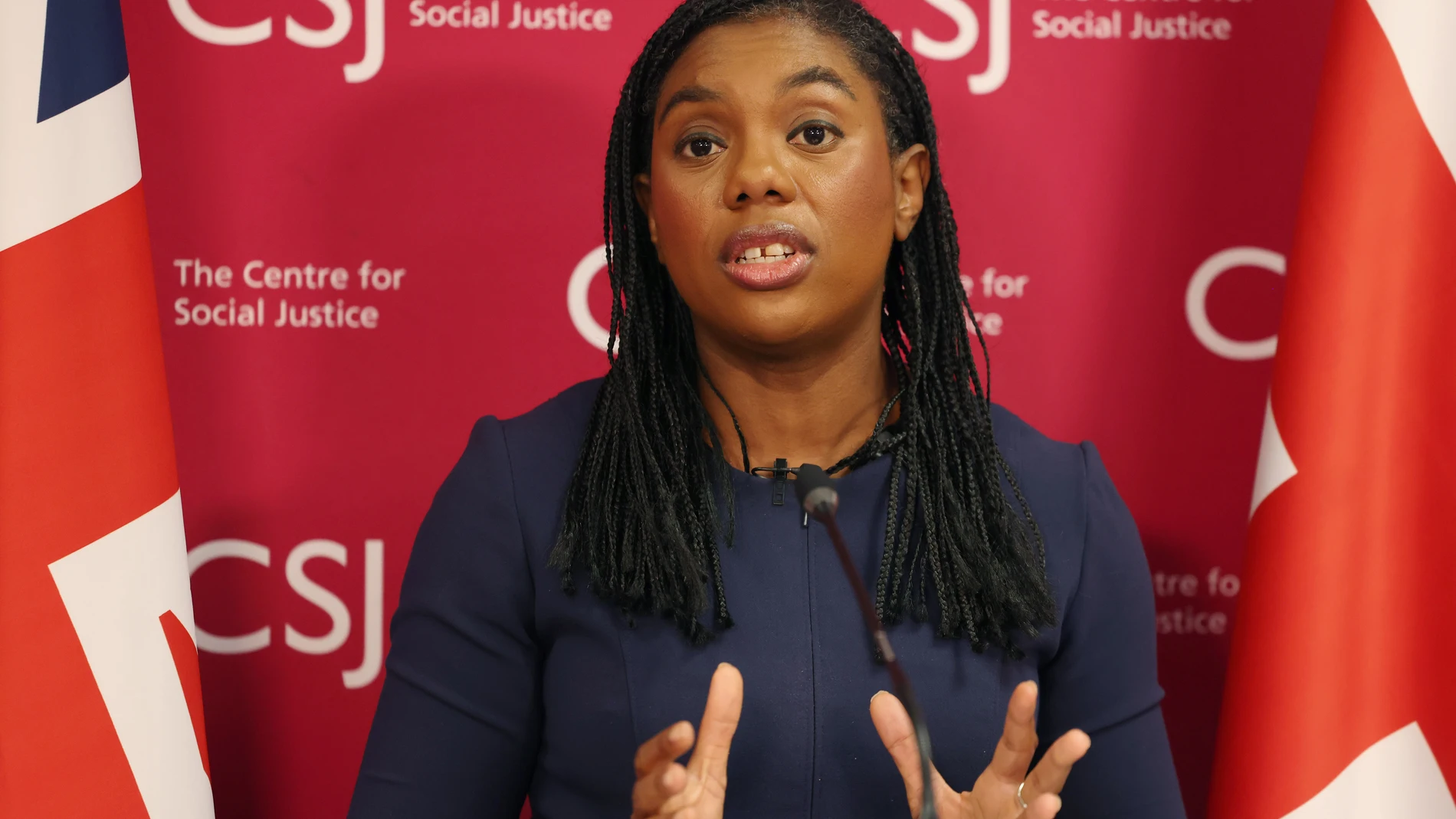 LONDON (United Kingdom), 10/07/2025.- Leader of the Conservative Party Kemi Badenoch delivers a speech on welfare in London, Britain, 10 July 2025. (Reino Unido, Londres) EFE/EPA/ANDY RAIN