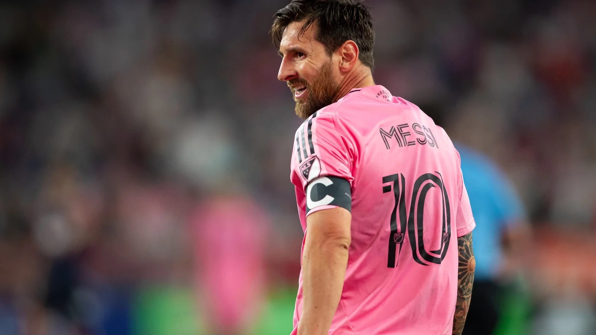 09 July 2025, US, Foxborough: Inter Miami CF forward Lionel Messi (10) smiles during a Major League Soccer (MLS) game between the New England Revolution and Inter Miami CF at Gillette Stadium. Photo: Burt Granofsky/CSM via ZUMA Press Wire/dpa Burt Granofsky/CSM via ZUMA Pres / DPA 09/07/2025 ONLY FOR USE IN SPAIN