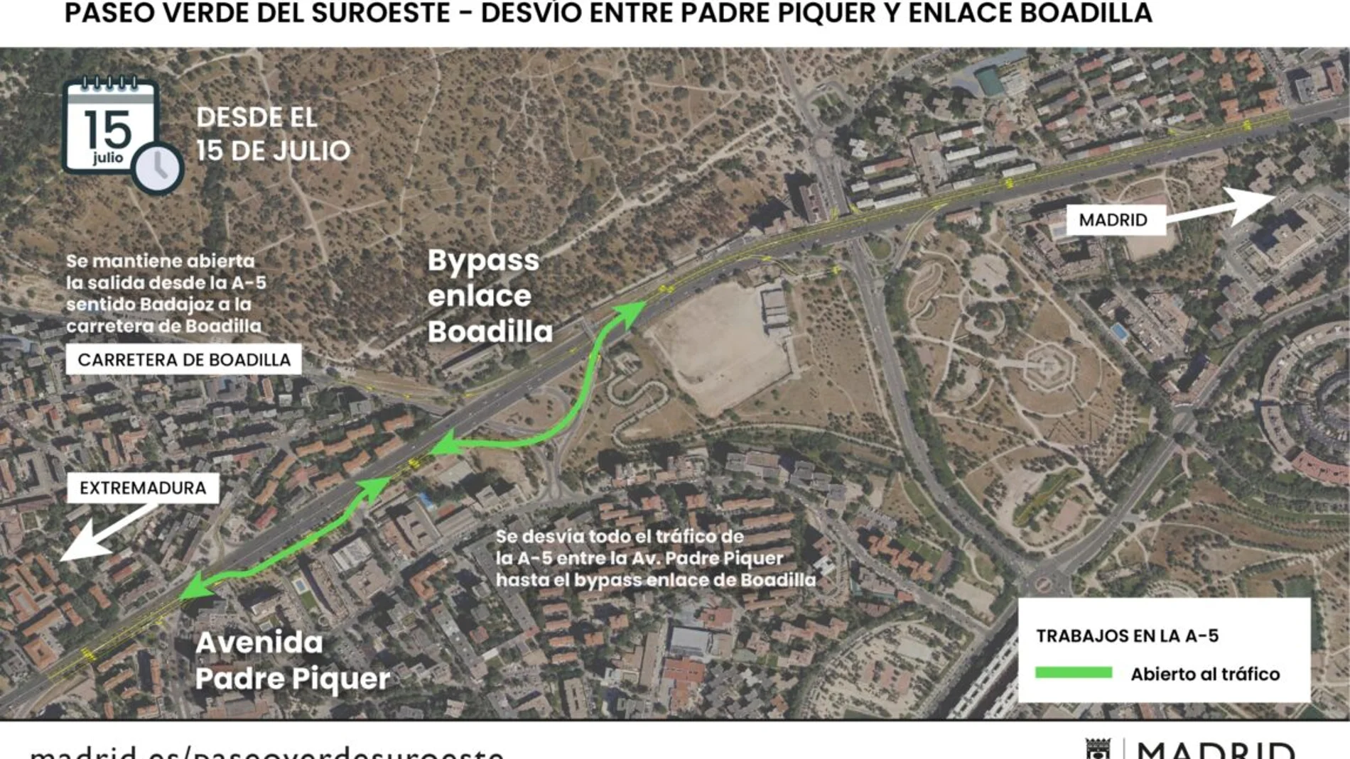 Obras de la A-5: desvío entre la avenida del Padre Piquer y el enlace con la carretera de Boadilla