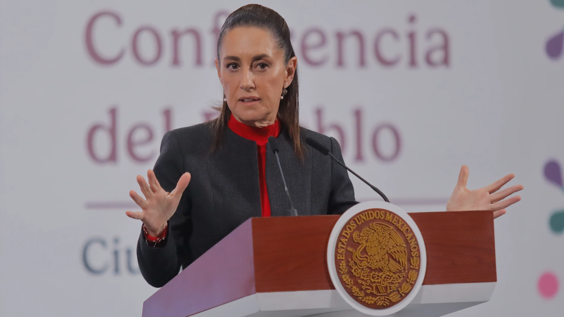 Mexico's President Claudia Sheinbaum Pardo, speaks during a briefing, where she announce the Chocolate Bienestar that contains no artificial flavorings and is healthy. at the National Palace. on July 10, 2025 in Mexico City, Mexico. Europa Press/Contacto/Carlos Santiago 10/07/2025 ONLY FOR USE IN SPAIN
