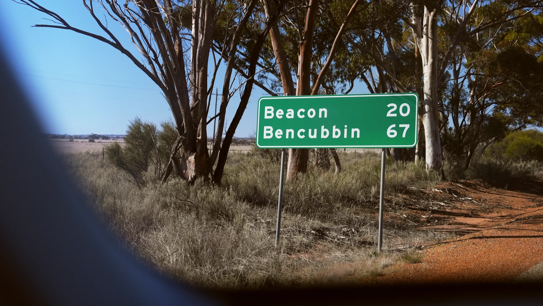 A road sign stands near Beacon, Western Australia, Friday, July 11, 2025, near where missing German backpacker Carolina Wilga was last seen. (ABC News via AP)