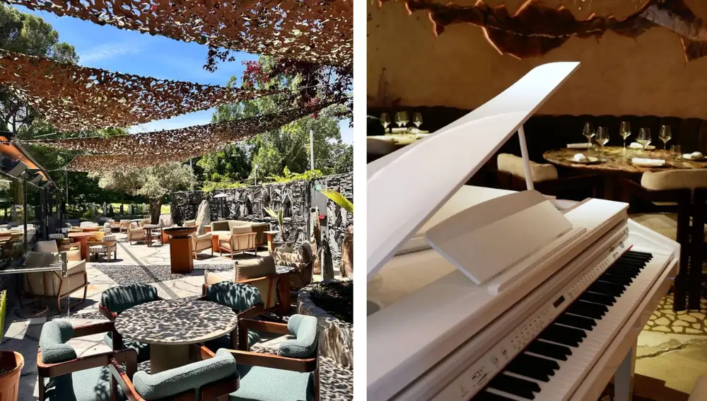 Cenas con música en directo en un piano bar al aire libre