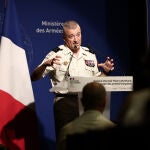 Chief of the Defence Staff of France General Thierry Burkhard addresses the audience during a press conference in Paris on July 11, 2025. In front of "worsening international threats", France's President will "draw conclusions regarding defense efforts", on July 13, 2025 during a speech to the Armed Forces, anticipating "major announcements".