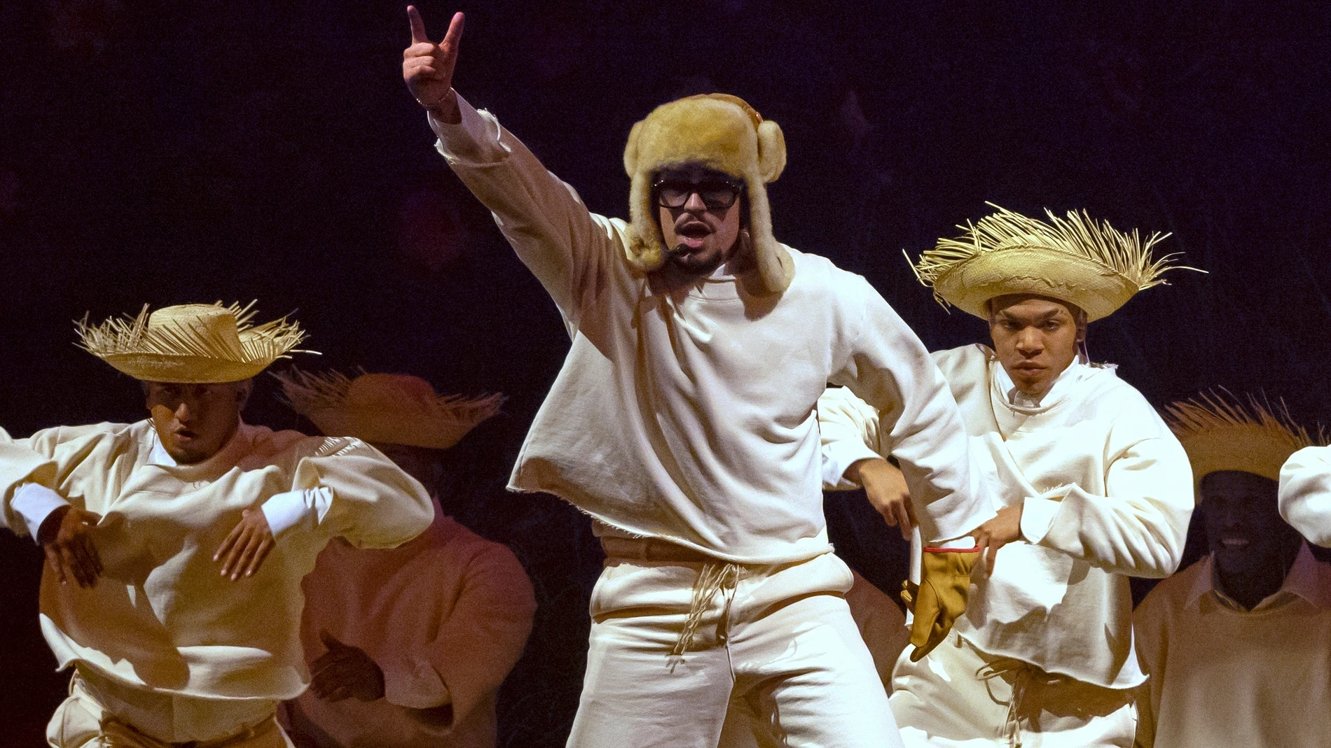 Bad Bunny performs during his first show of his 30-date concert residency at the Coliseo de Puerto Rico José Miguel Agrelot, in San Juan, Puerto Rico, Friday, July 11, 2025. (AP Photo/Alejandro Granadillo)