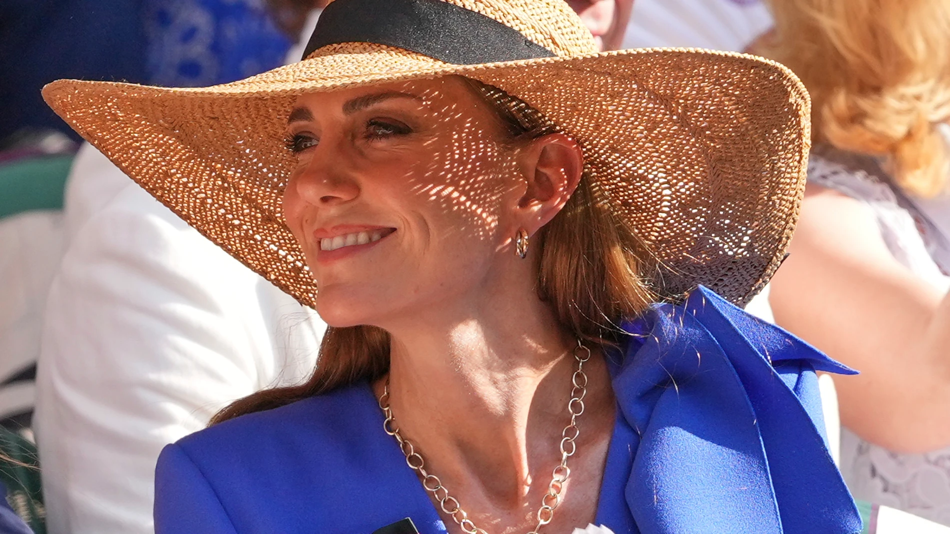 Britain's Kate, Princess of Wales, watches Jannik Sinner of Italy and Carlos Alcaraz of Spain during their men's singles final match at the Wimbledon Tennis Championships in London, Sunday, July 13, 2025.(AP Photo/Kirsty Wigglesworth)